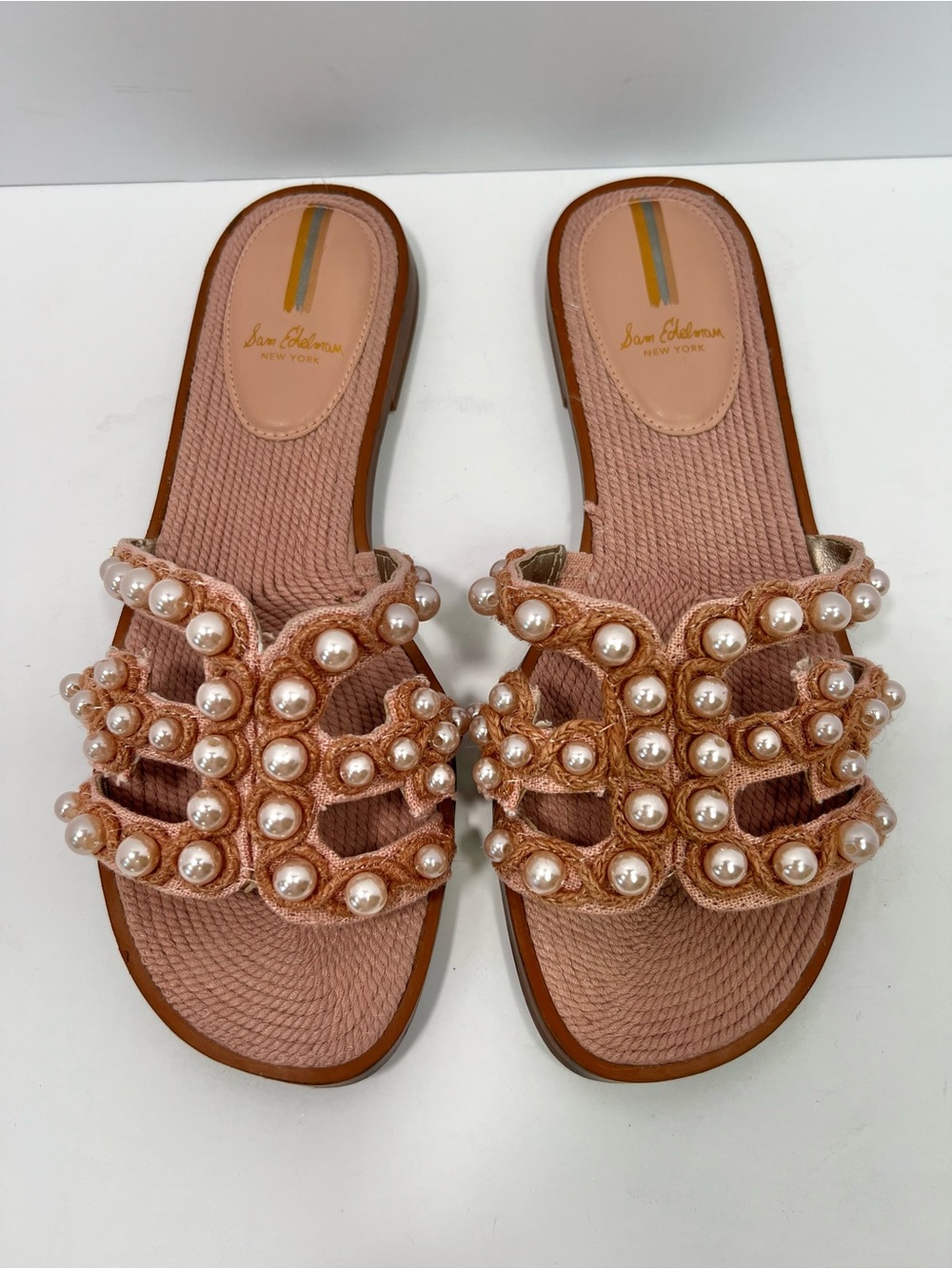 Sam Edelman Bay 22 Pearl Embellished Slide Sandals Misty Rose Pink Size 9